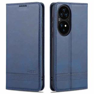 For Huawei P50 AZNS Magnetic Calf Texture Horizontal Flip Leather Case with Card Slots & Holder & Wallet(Dark Blue)