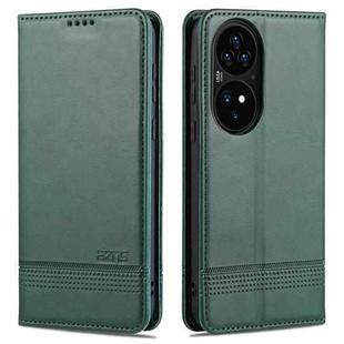 For Huawei P50 AZNS Magnetic Calf Texture Horizontal Flip Leather Case with Card Slots & Holder & Wallet(Dark Green)