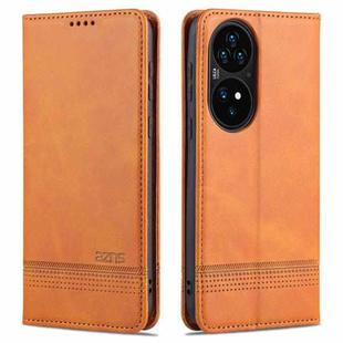 For Huawei P50 Pro AZNS Magnetic Calf Texture Horizontal Flip Leather Case with Card Slots & Holder & Wallet(Light Brown)