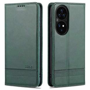 For Huawei P50 Pro AZNS Magnetic Calf Texture Horizontal Flip Leather Case with Card Slots & Holder & Wallet(Dark Green)