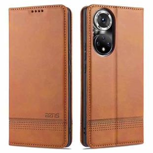 For Honor 50 AZNS Magnetic Calf Texture Horizontal Flip Leather Case with Card Slots & Holder & Wallet(Light Brown)