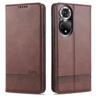 For Honor 50 Pro AZNS Magnetic Calf Texture Horizontal Flip Leather Case with Card Slots & Holder & Wallet(Dark Brown)