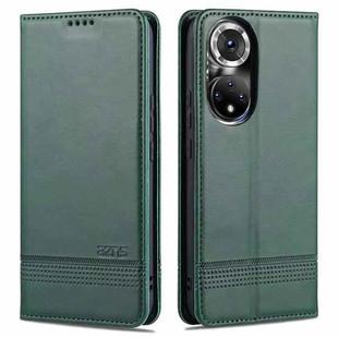 For Honor 50 Pro AZNS Magnetic Calf Texture Horizontal Flip Leather Case with Card Slots & Holder & Wallet(Dark Green)