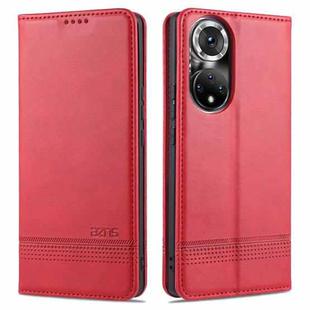 For Honor 50 Pro AZNS Magnetic Calf Texture Horizontal Flip Leather Case with Card Slots & Holder & Wallet(Red)