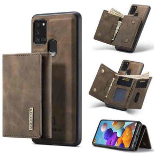 For Samsung Galaxy A21s DG.MING M1 Series 3-Fold Multi Card Wallet  Back Cover Shockproof Case with Holder Function(Coffee)