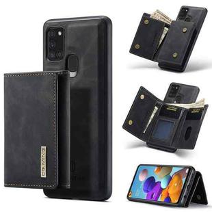 For Samsung Galaxy A21s DG.MING M1 Series 3-Fold Multi Card Wallet  Back Cover Shockproof Case with Holder Function(Black)