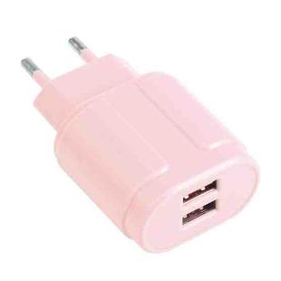 13-22 2.1A Dual USB Macarons Travel Charger, EU Plug(Pink)