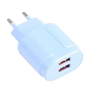 13-22 2.1A Dual USB Macarons Travel Charger, EU Plug(Blue)
