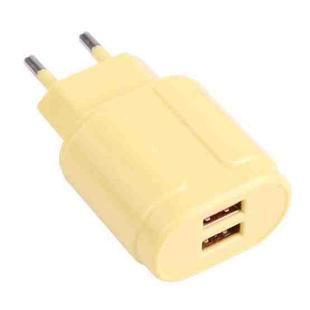 13-22 2.1A Dual USB Macarons Travel Charger, EU Plug(Yellow)