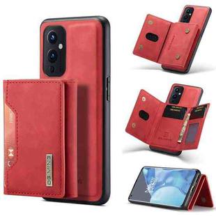 For OnePlus 9 (EU/NA) DG.MING M2 Series 3-Fold Multi Card Bag Back Cover Shockproof Case with Wallet & Holder Function(Red)