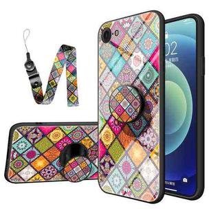 Painted Ethnic Pattern Tempered Glass TPU Shockproof Case with Folding Magnetic Holder & Neck Strap For iPhone 8 Plus / 7 Plus(Colorful)