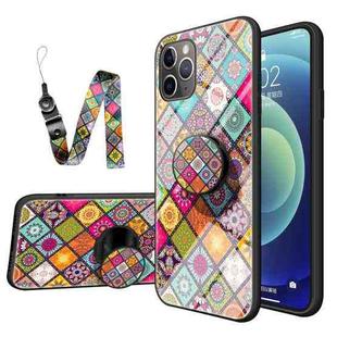 Painted Ethnic Pattern Tempered Glass TPU Shockproof Case with Folding Magnetic Holder & Neck Strap For iPhone 11 Pro(Colorful)
