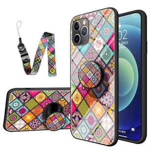 Painted Ethnic Pattern Tempered Glass TPU Shockproof Case with Folding Magnetic Holder & Neck Strap For iPhone 11 Pro Max(Colorful)