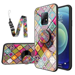 For Xiaomi Redmi 10X 5G Painted Ethnic Pattern Tempered Glass TPU Shockproof Case with Folding Magnetic Holder & Neck Strap(Colorful)