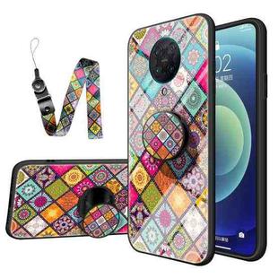 For Xiaomi Redmi K30 Pro Painted Ethnic Pattern Tempered Glass TPU Shockproof Case with Folding Magnetic Holder & Neck Strap(Colorful)