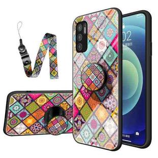 For Xiaomi Redmi Note 10 5G Painted Ethnic Pattern Tempered Glass TPU Shockproof Case with Folding Magnetic Holder & Neck Strap(Colorful)