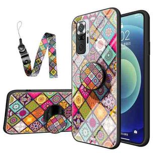 For Xiaomi Redmi Note 10 Pro Painted Ethnic Pattern Tempered Glass TPU Shockproof Case with Folding Magnetic Holder & Neck Strap(Colorful)