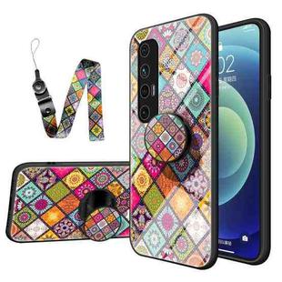 For Xiaomi Mi 10S Painted Ethnic Pattern Tempered Glass TPU Shockproof Case with Folding Magnetic Holder & Neck Strap(Colorful)