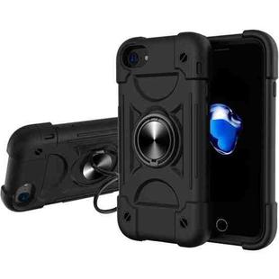 Shockproof Silicone + PC Protective Case with Dual-Ring Holder For iPhone 6/6s/7/8/SE 2022 / SE 2020(Black)