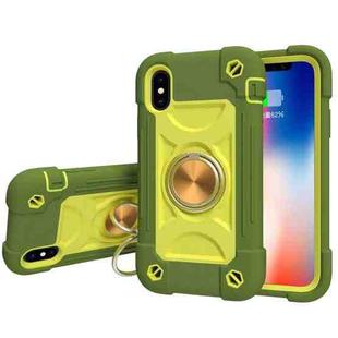 For iPhone X / XS Shockproof Silicone + PC Protective Case with Dual-Ring Holder(Avocado)