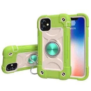 For iPhone 11 Shockproof Silicone + PC Protective Case with Dual-Ring Holder (Guava)