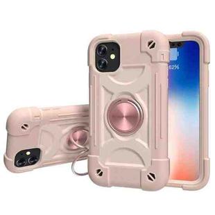 For iPhone 11 Pro Shockproof Silicone + PC Protective Case with Dual-Ring Holder (Rose Gold)