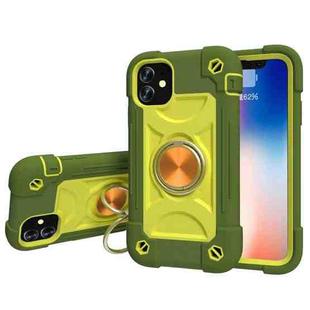 For iPhone 11 Pro Shockproof Silicone + PC Protective Case with Dual-Ring Holder (Avocado)