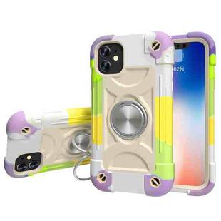 For iPhone 11 Pro Shockproof Silicone + PC Protective Case with Dual-Ring Holder (Colorful Beige)