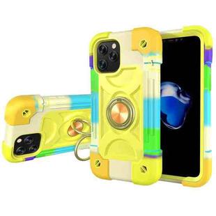 For iPhone 12 mini Shockproof Silicone + PC Protective Case with Dual-Ring Holder (Colorful Yellow Green)