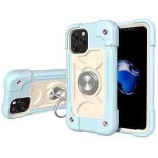 For iPhone 12 / 12 Pro Shockproof Silicone + PC Protective Case with Dual-Ring Holder(Ice Blue)
