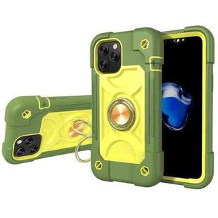 For iPhone 12 / 12 Pro Shockproof Silicone + PC Protective Case with Dual-Ring Holder(Avocado)