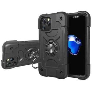 For iPhone 12 Pro Max Shockproof Silicone + PC Protective Case with Dual-Ring Holder(Black)