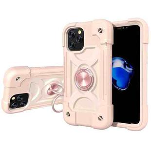 For iPhone 12 Pro Max Shockproof Silicone + PC Protective Case with Dual-Ring Holder(Rose Gold)