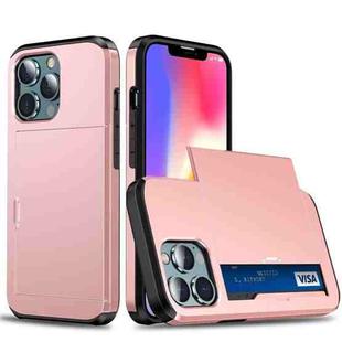 For iPhone 13 Shockproof Armor Protective Case with Slide Card Slot(Rose Gold)