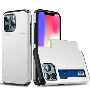 For iPhone 13 Pro Shockproof Armor Protective Case with Slide Card Slot (White)