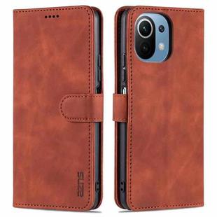 For Xiaomi Mi 11 Lite AZNS Skin Feel Calf Texture Horizontal Flip Leather Case with Card Slots & Holder & Wallet(Brown)