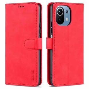 For Xiaomi Mi 11 Lite AZNS Skin Feel Calf Texture Horizontal Flip Leather Case with Card Slots & Holder & Wallet(Red)