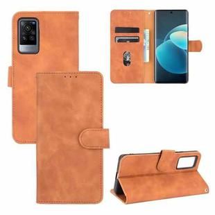For vivo X60 Pro / X60 5G Solid Color Skin Feel Magnetic Buckle Horizontal Flip Calf Texture PU Leather Case with Holder & Card Slots & Wallet(Brown)