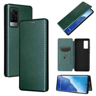For vivo X60 Pro / X60 5G Carbon Fiber Texture Horizontal Flip TPU + PC + PU Leather Case with Card Slot(Green)