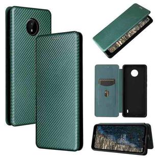 For Nokia C10 Carbon Fiber Texture Horizontal Flip TPU + PC + PU Leather Case with Card Slot(Green)