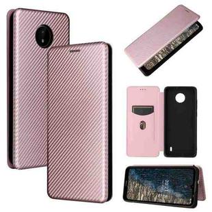 For Nokia C10 Carbon Fiber Texture Horizontal Flip TPU + PC + PU Leather Case with Card Slot(Pink)