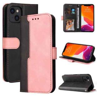 For iPhone 13 Business Stitching-Color Horizontal Flip PU Leather Case with Holder & Card Slots & Photo Frame (Pink)