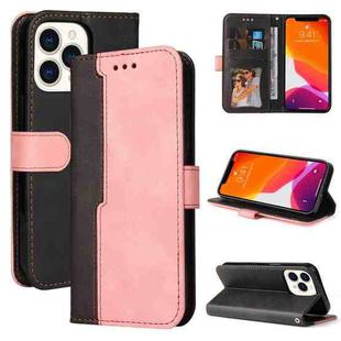 For iPhone 13 Pro Max Business Stitching-Color Horizontal Flip PU Leather Case with Holder & Card Slots & Photo Frame  (Pink)