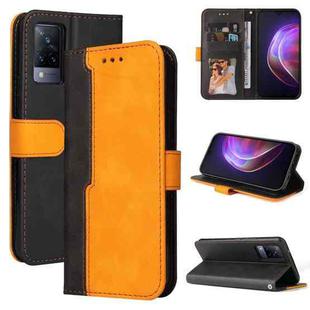 For vivo V21 4G / 5G Business Stitching-Color Horizontal Flip PU Leather Case with Holder & Card Slots & Photo Frame(Orange)