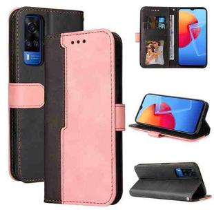 For vivo Y51 2020 / Y31 2021 Business Stitching-Color Horizontal Flip PU Leather Case with Holder & Card Slots & Photo Frame(Pink)