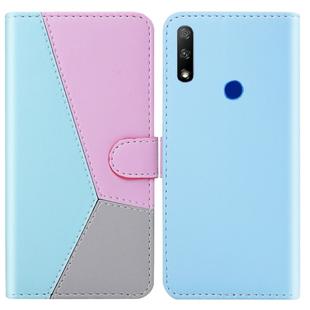 For Huawei Honor 9X Tricolor Stitching Horizontal Flip TPU + PU Leather Case with Holder & Card Slots & Wallet(Blue)