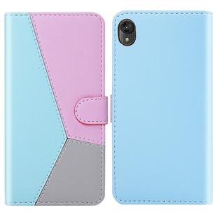 For Motorola Moto E6 Tricolor Stitching Horizontal Flip TPU + PU Leather Case with Holder & Card Slots & Wallet(Blue)