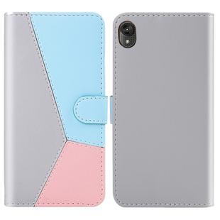 For Motorola Moto E6 Tricolor Stitching Horizontal Flip TPU + PU Leather Case with Holder & Card Slots & Wallet(Grey)