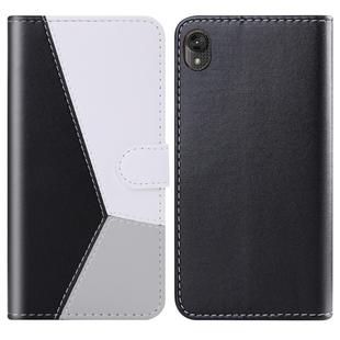 For Motorola Moto E6 Tricolor Stitching Horizontal Flip TPU + PU Leather Case with Holder & Card Slots & Wallet(Black)