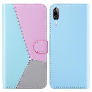 For Motorola Moto E6 Plus Tricolor Stitching Horizontal Flip TPU + PU Leather Case with Holder & Card Slots & Wallet(Blue)